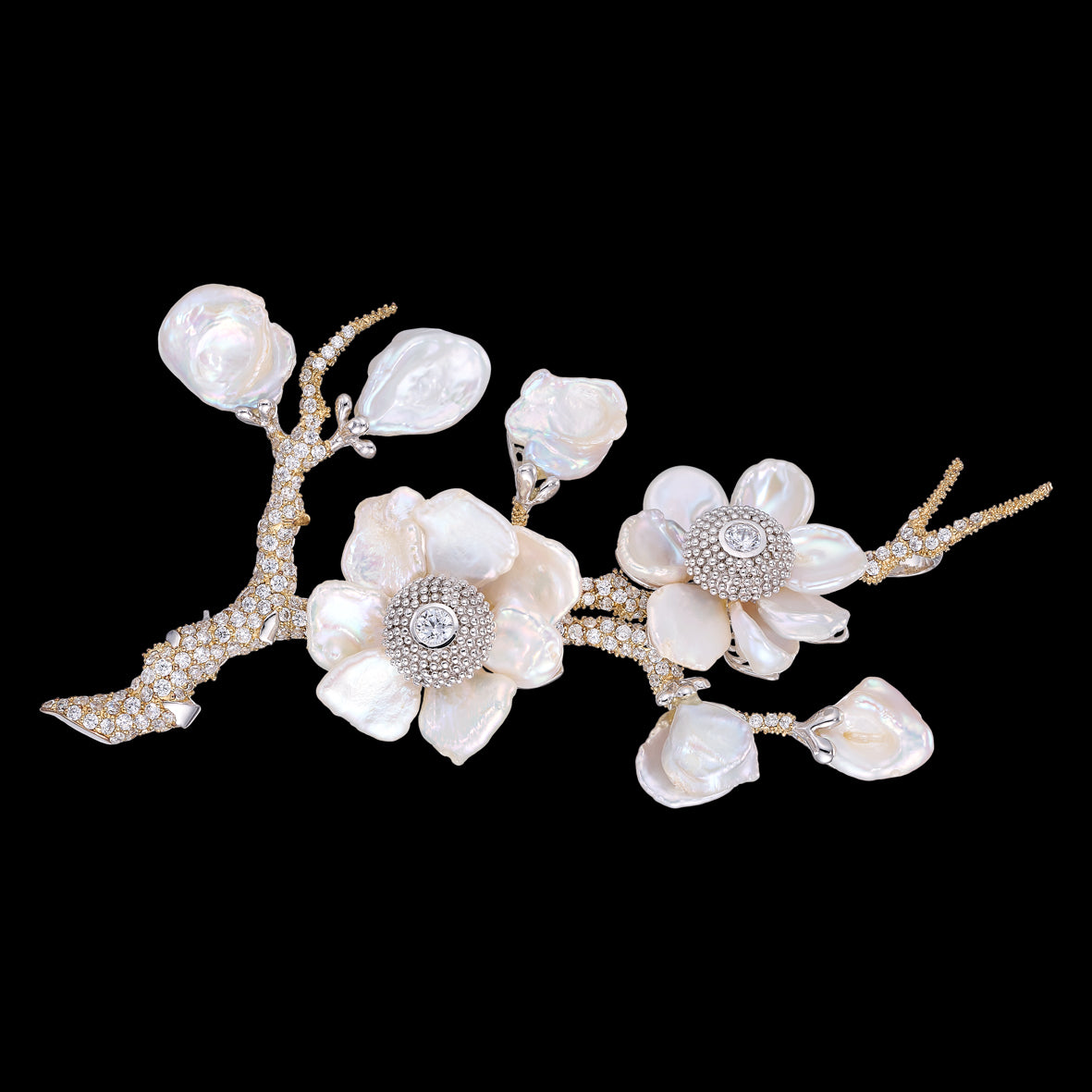 Gold Cherry Blossom Brooch