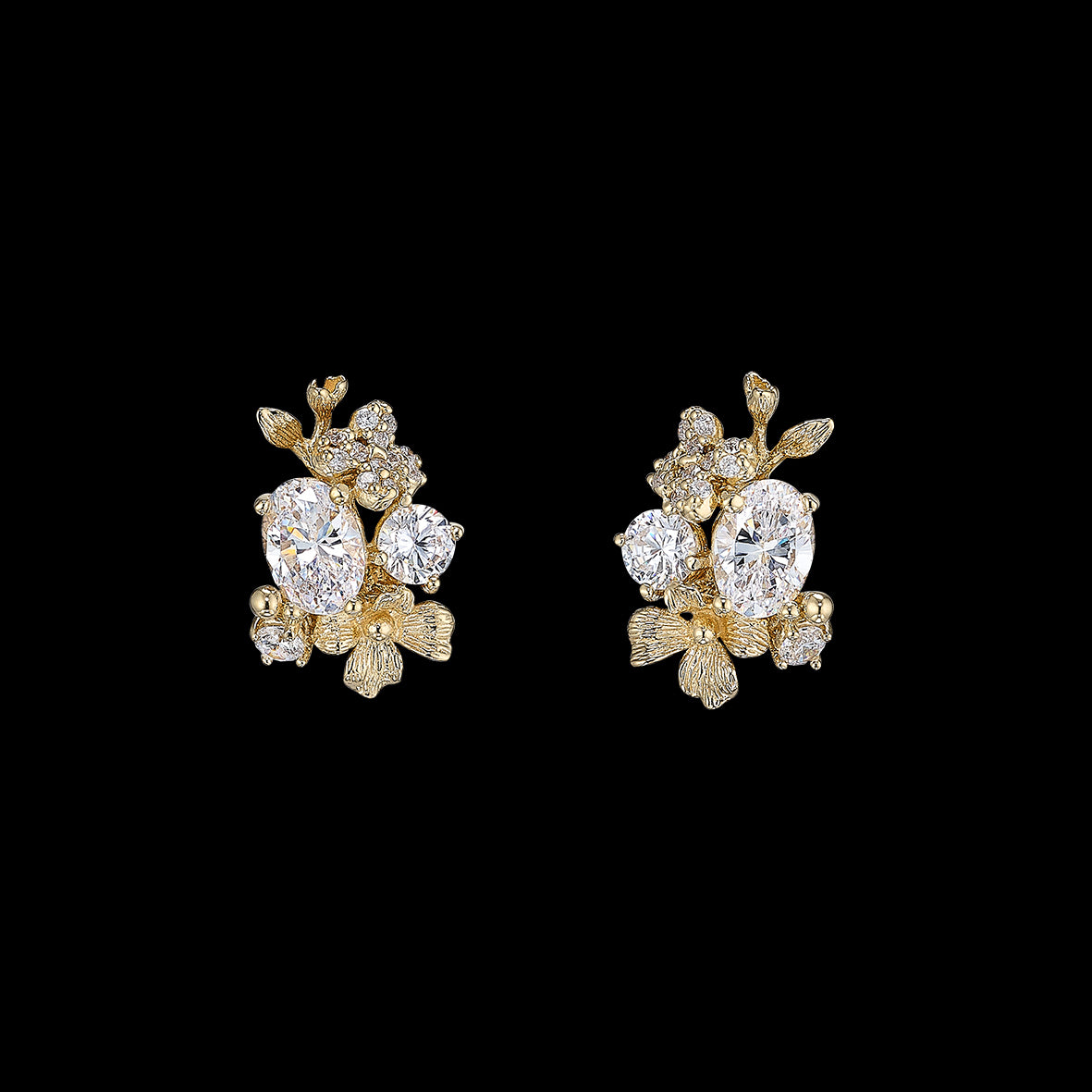 Golden Posy Diamond Studs, Earrings, Anabela Chan Joaillerie - Fine jewelry with laboratory grown and created gemstones hand-crafted in the United Kingdom. Anabela Chan Joaillerie is the first fine jewellery brand in the world to champion laboratory-grown and created gemstones with high jewellery design, artisanal craftsmanship and a focus on ethical and sustainable innovations.