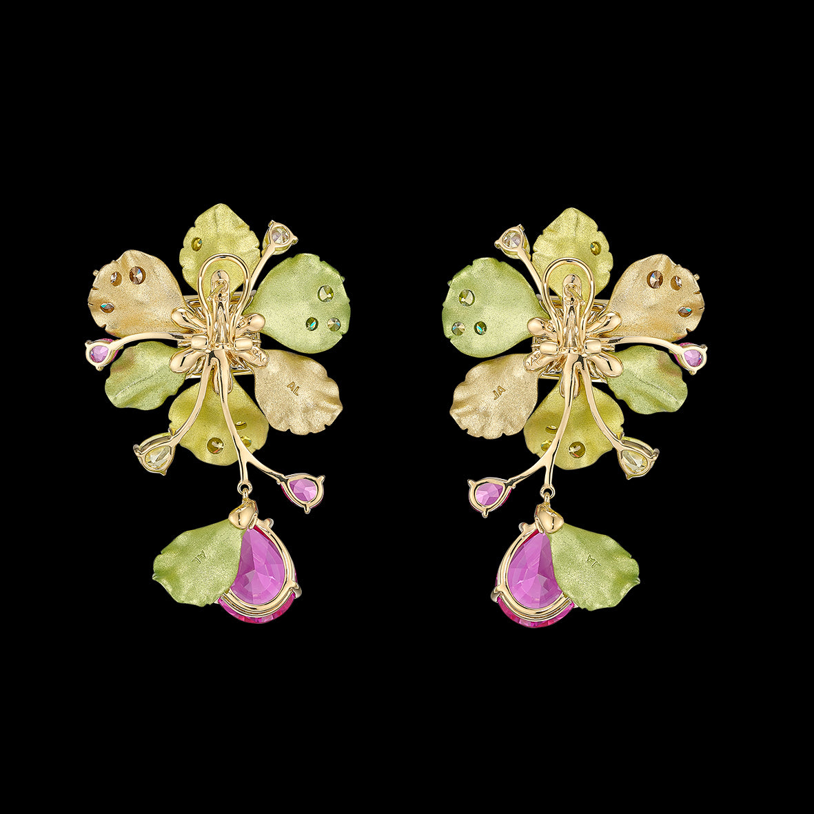 Lemon Fuchsia Neptuna Earrings, Earrings, Anabela Chan Joaillerie - Fine jewelry with laboratory grown and created gemstones hand-crafted in the United Kingdom. Anabela Chan Joaillerie is the first fine jewellery brand in the world to champion laboratory-grown and created gemstones with high jewellery design, artisanal craftsmanship and a focus on ethical and sustainable innovations.