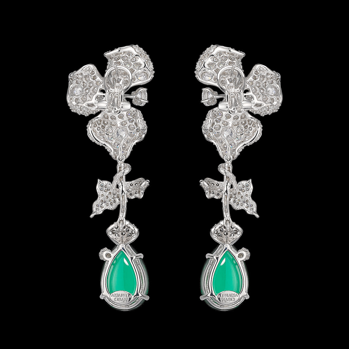 Orchid Emerald Earrings, Earrings, Anabela Chan Joaillerie - Fine jewelry with laboratory grown and created gemstones hand-crafted in the United Kingdom. Anabela Chan Joaillerie is the first fine jewellery brand in the world to champion laboratory-grown and created gemstones with high jewellery design, artisanal craftsmanship and a focus on ethical and sustainable innovations.