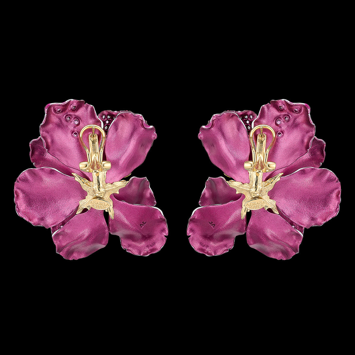 Orchid Poppy Earrings, Earrings, Anabela Chan Joaillerie - Fine jewelry with laboratory grown and created gemstones hand-crafted in the United Kingdom. Anabela Chan Joaillerie is the first fine jewellery brand in the world to champion laboratory-grown and created gemstones with high jewellery design, artisanal craftsmanship and a focus on ethical and sustainable innovations.
