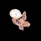 Rose Butterfly Pearl Ring, Ring, Anabela Chan Joaillerie - Fine jewelry with laboratory grown and created gemstones hand-crafted in the United Kingdom. Anabela Chan Joaillerie is the first fine jewellery brand in the world to champion laboratory-grown and created gemstones with high jewellery design, artisanal craftsmanship and a focus on ethical and sustainable innovations.