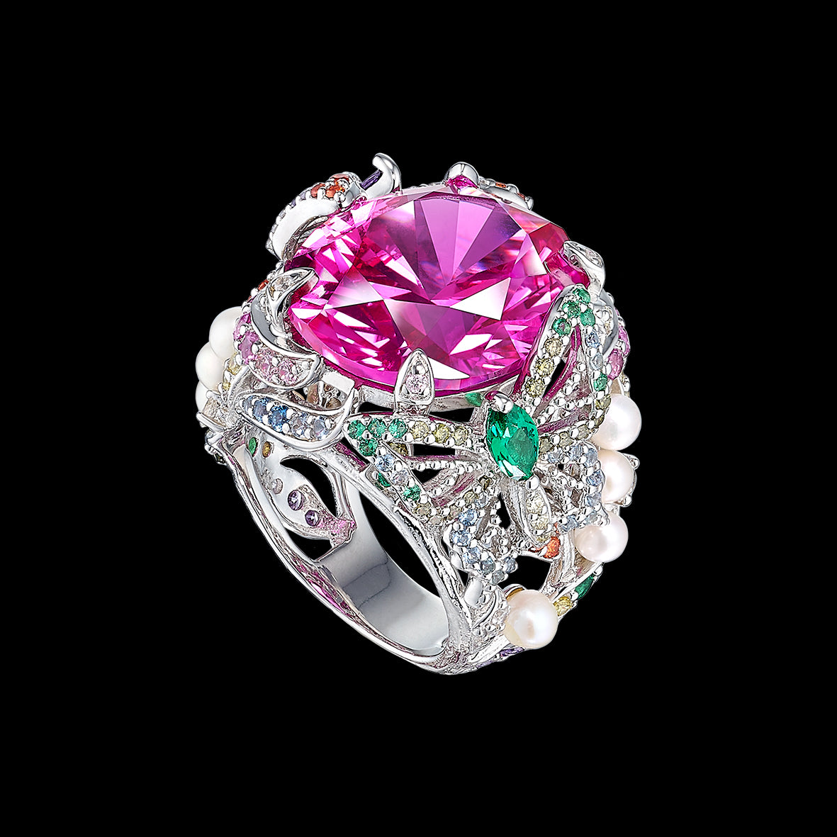 Rose Swallowtail Ring, Ring, Anabela Chan Joaillerie - Fine jewelry with laboratory grown and created gemstones hand-crafted in the United Kingdom. Anabela Chan Joaillerie is the first fine jewellery brand in the world to champion laboratory-grown and created gemstones with high jewellery design, artisanal craftsmanship and a focus on ethical and sustainable innovations.