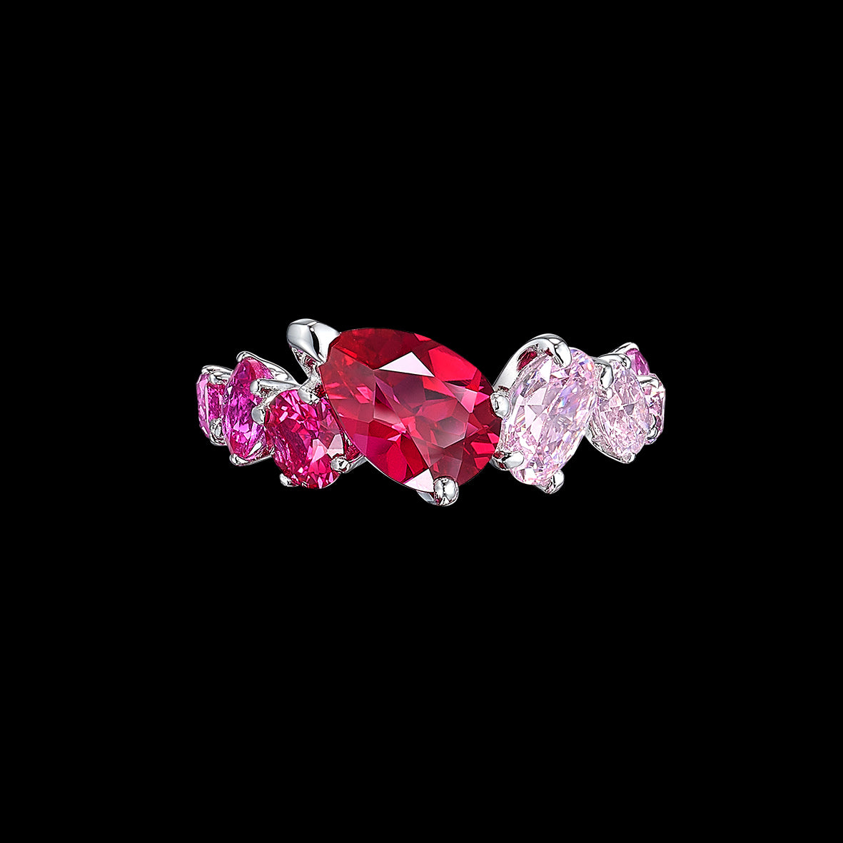 Ruby Ombré Nova Starburst Ring, Ring, Anabela Chan Joaillerie - Fine jewelry with laboratory grown and created gemstones hand-crafted in the United Kingdom. Anabela Chan Joaillerie is the first fine jewellery brand in the world to champion laboratory-grown and created gemstones with high jewellery design, artisanal craftsmanship and a focus on ethical and sustainable innovations.