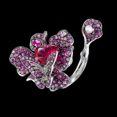 Ruby Peony Butterfly Ring, Ring, Anabela Chan Joaillerie - Fine jewelry with laboratory grown and created gemstones hand-crafted in the United Kingdom. Anabela Chan Joaillerie is the first fine jewellery brand in the world to champion laboratory-grown and created gemstones with high jewellery design, artisanal craftsmanship and a focus on ethical and sustainable innovations.