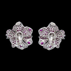 Ruby Peony Earrings, Earrings, Anabela Chan Joaillerie - Fine jewelry with laboratory grown and created gemstones hand-crafted in the United Kingdom. Anabela Chan Joaillerie is the first fine jewellery brand in the world to champion laboratory-grown and created gemstones with high jewellery design, artisanal craftsmanship and a focus on ethical and sustainable innovations.