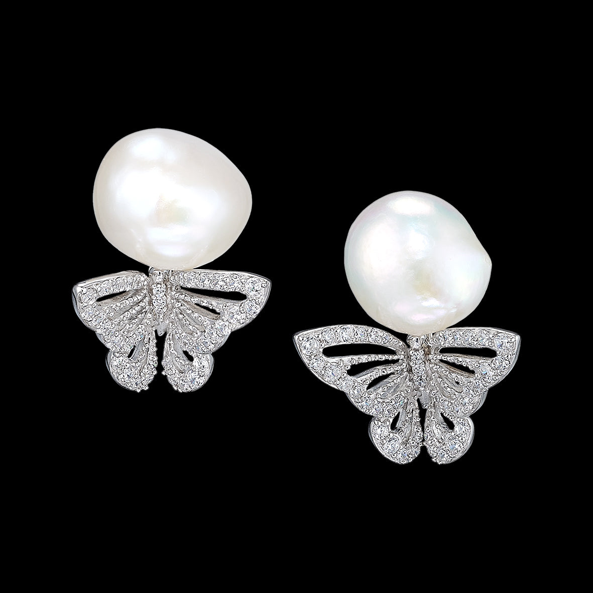 White Butterfly Pearl Earrings, Earrings, Anabela Chan Joaillerie - Fine jewelry with laboratory grown and created gemstones hand-crafted in the United Kingdom. Anabela Chan Joaillerie is the first fine jewellery brand in the world to champion laboratory-grown and created gemstones with high jewellery design, artisanal craftsmanship and a focus on ethical and sustainable innovations.