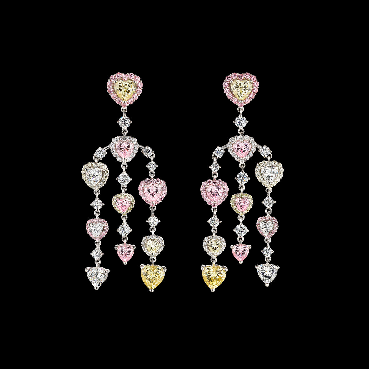 Love Heart Chandelier Earrings, Earrings, Anabela Chan Joaillerie - Fine jewelry with laboratory grown and created gemstones hand-crafted in the United Kingdom. Anabela Chan Joaillerie is the first fine jewellery brand in the world to champion laboratory-grown and created gemstones with high jewellery design, artisanal craftsmanship and a focus on ethical and sustainable innovations.