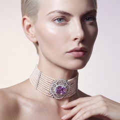 Lavender Dentelle Choker. Lab-Grown Amethyst