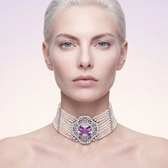 Lavender Dentelle Choker. Lab-Grown Amethyst