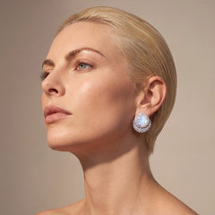 Moonphase Chalcedony Earrings. Lab-Grown Chalcedony