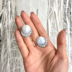 Moonphase Chalcedony Earrings. Lab-Grown Chalcedony