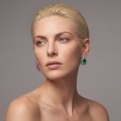 Paint Splash Earrings. Green. Lab-Grown Emerald