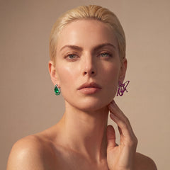 Paint Splash Earrings. Green. Lab-Grown Emerald