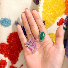 Paint Splash Earrings. Green. Lab-Grown Emerald