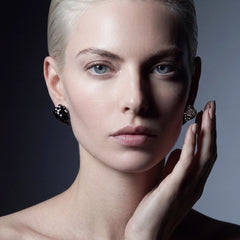 Black Petal Studs. Lab-Grown Simulated Diamond