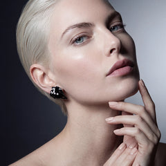 Black Petal Studs. Lab-Grown Simulated Diamond