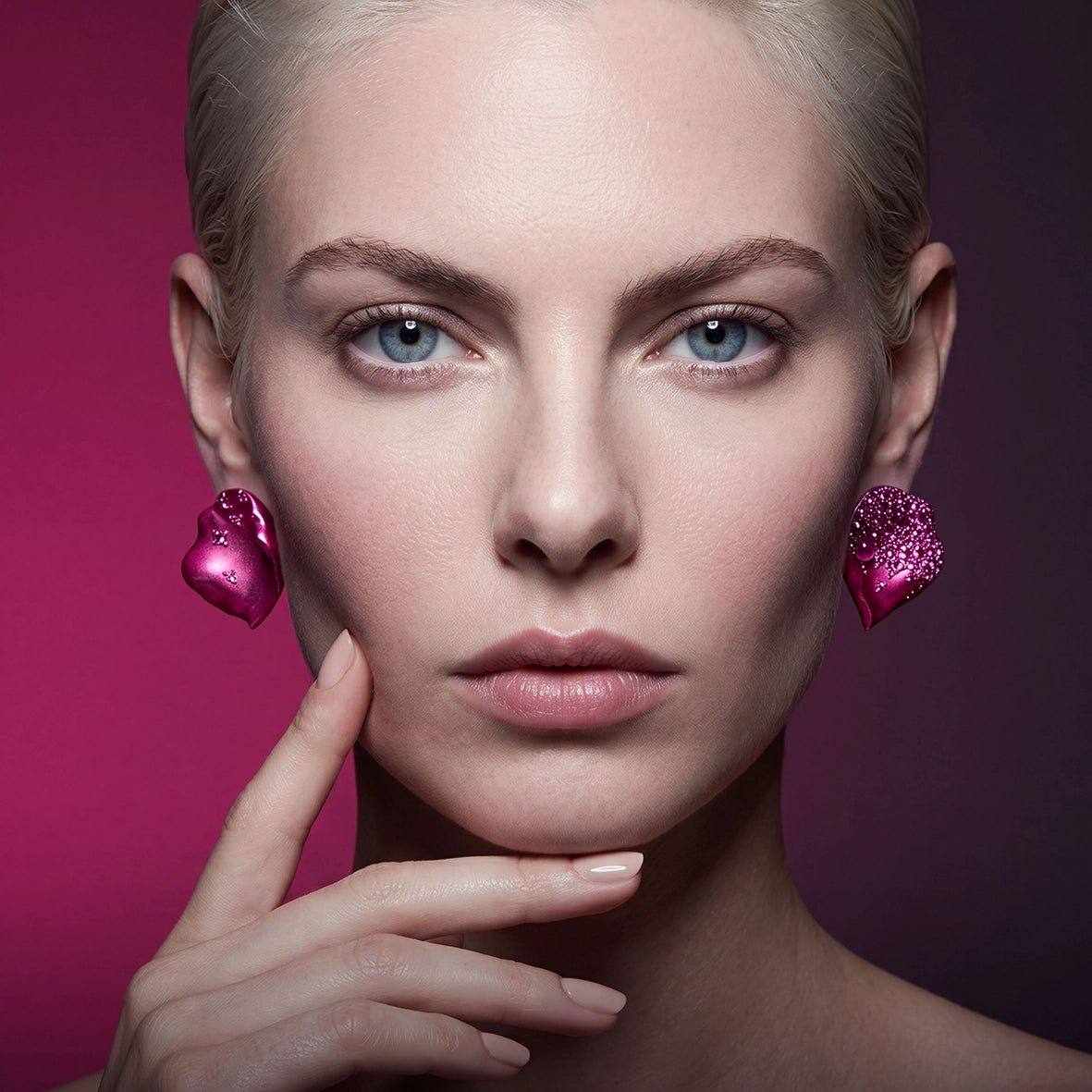 Fuchsia Rosa Petal Earrings. Lab-Grown Sapphire, Earrings, Anabela Chan Joaillerie - Fine jewelry with laboratory grown and created gemstones hand-crafted in the United Kingdom. Anabela Chan Joaillerie is the first fine jewellery brand in the world to champion laboratory-grown and created gemstones with high jewellery design, artisanal craftsmanship and a focus on ethical and sustainable innovations.
