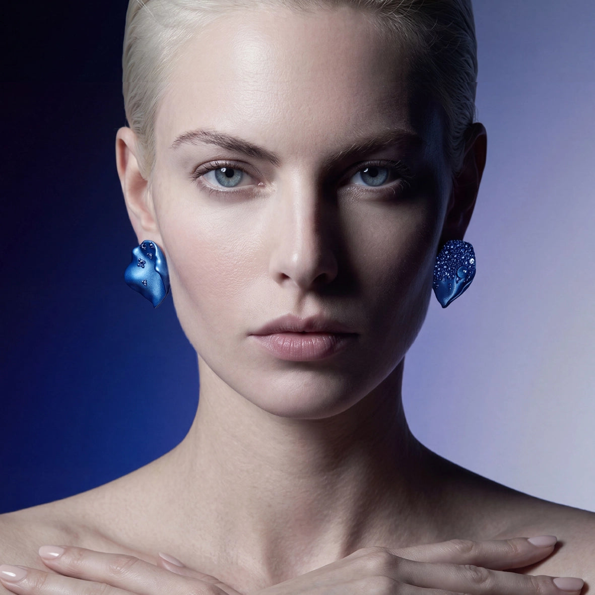 Midnight Rosa Petal Earrings. Lab-Grown Sapphire, Earrings, Anabela Chan Joaillerie - Fine jewelry with laboratory grown and created gemstones hand-crafted in the United Kingdom. Anabela Chan Joaillerie is the first fine jewellery brand in the world to champion laboratory-grown and created gemstones with high jewellery design, artisanal craftsmanship and a focus on ethical and sustainable innovations.