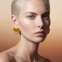 Amber Heart Earrings. Lab-Grown Amber