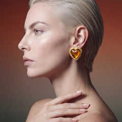 Amber Heart Earrings. Lab-Grown Amber