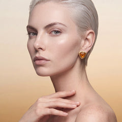 Amber Heart Studs. Lab-Grown Amber