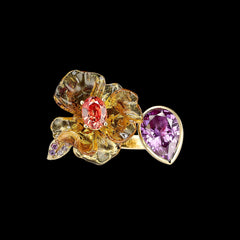 Amethyst Amber Petunia Ring