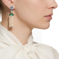 Aqua Pearl Tassel Earrings. Lab-Grown Aquamarine