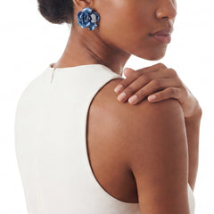 Baby Blue Camelia Earrings. Lab-Grown Simulated Diamond