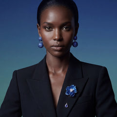 Midnight Parrot Bloom Pin. Lab-Grown Simulated Diamond
