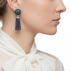 Blue Bauble Tassel Earrings