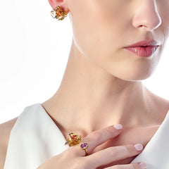 Amethyst Amber Petunia Ring