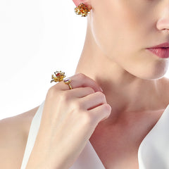 Amethyst Amber Petunia Ring
