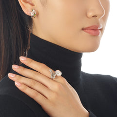 White Butterfly Pearl Ring. Freshwater Pearl