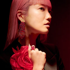 Crimson Cascade Earrings, Earrings, Anabela Chan Joaillerie - Fine jewelry with laboratory grown and created gemstones hand-crafted in the United Kingdom. Anabela Chan Joaillerie is the first fine jewellery brand in the world to champion laboratory-grown and created gemstones with high jewellery design, artisanal craftsmanship and a focus on ethical and sustainable innovations.