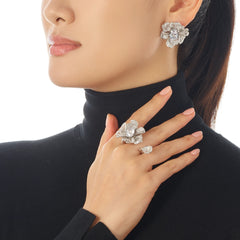 Diamond Peony Butterfly Ring