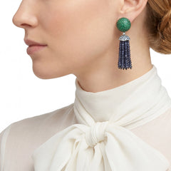 Emerald Bauble Tassel Earrings
