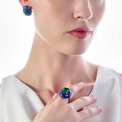 Emerald Lapis Pebble Earrings