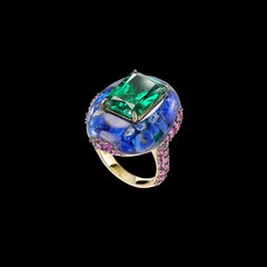 Emerald Lapis Pebble Ring