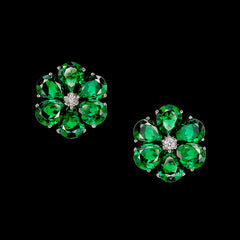 Emerald Marguerite Daisy Earrings. Lab-Grown Emerald