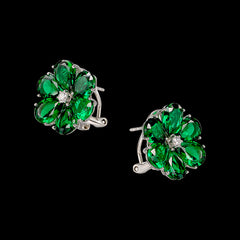 Emerald Marguerite Daisy Earrings. Lab-Grown Emerald