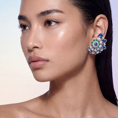 Emerald Sapphire Pinecone Earrings. Lab-Grown Emerald