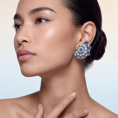 Emerald Sapphire Pinecone Earrings. Lab-Grown Emerald