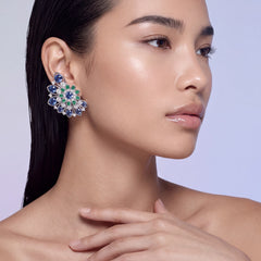 Emerald Sapphire Pinecone Earrings. Lab-Grown Emerald