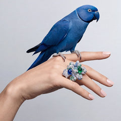 Emerald Sapphire Blossom Ring. Lab-Grown Emerald