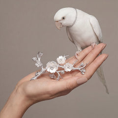 White Sakura Blossom Brooch. Lab-Grown Simulated Diamond
