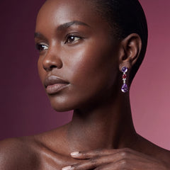 Lavender Ruby Tutti Frutti Earrings. Lab-Grown Amethyst
