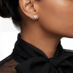 Midi Diamond Heart Studs. White Gold