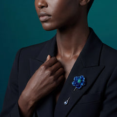 Midnight Opal Parrot Bloom Pin. Lab-Grown Opal