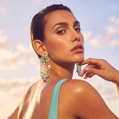 Rainbow Cascade Earrings. Lab-Grown Emerald